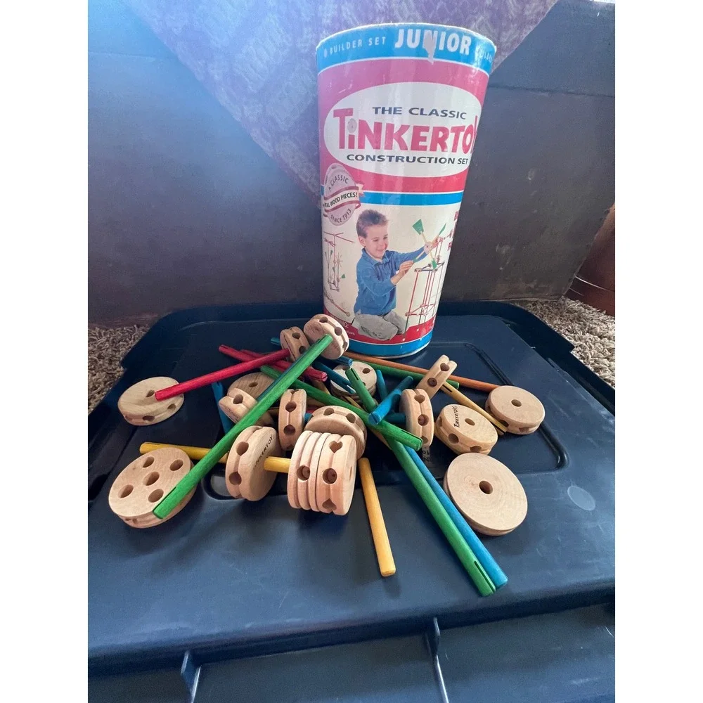 Vintage Tinkertoy Junior Builder Set Classic Wood Construction Toy